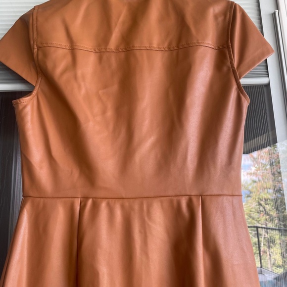 Calvin Klein Faux Leather Tan/Camel Button up dress - Picture 5 of 6